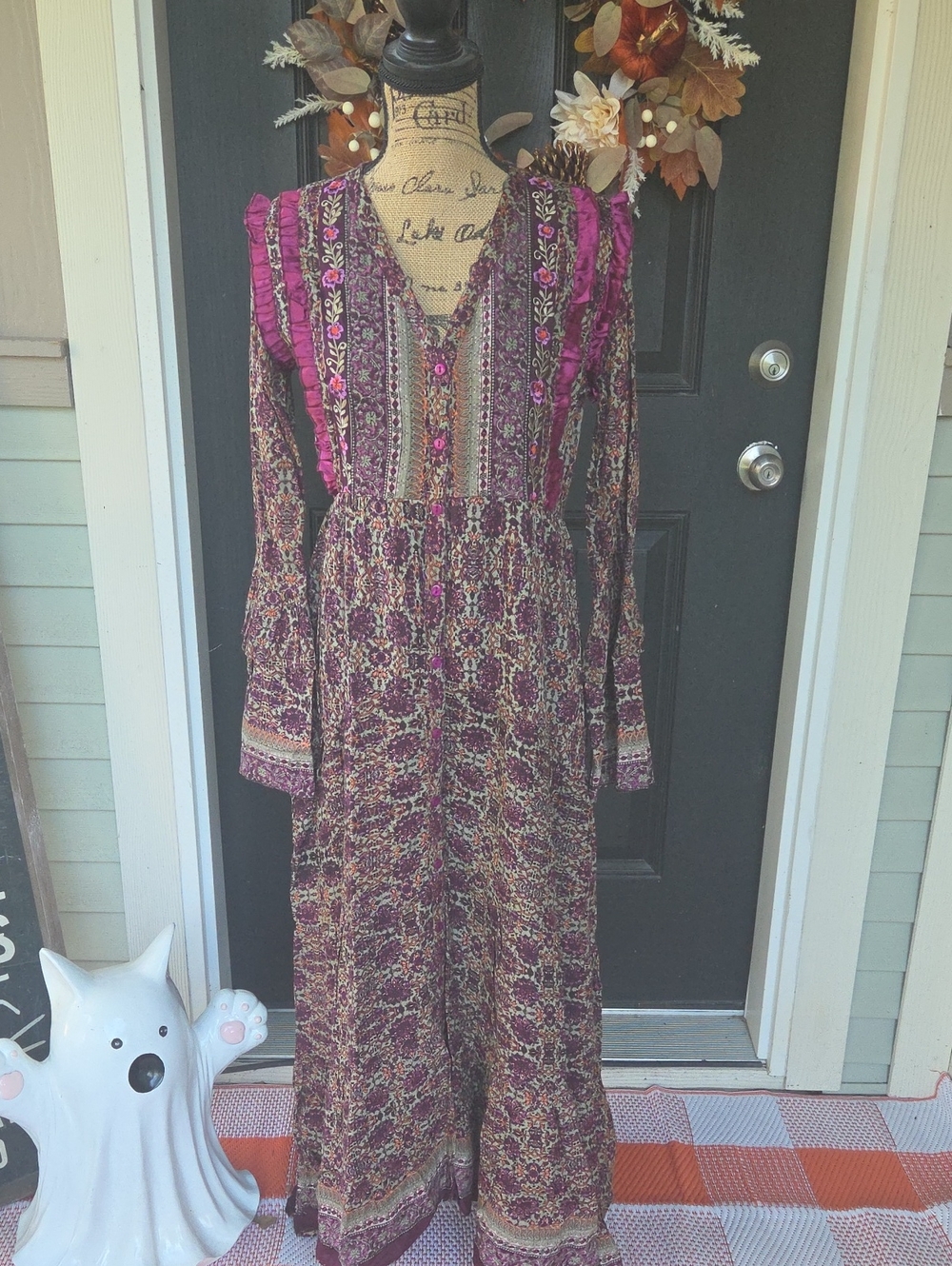 Aratta - Future Releasd - Boho Floral Long-Sleeve Maxi Dress in Berry